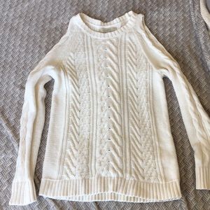 Loft- Cold shoulder cable knit sweater